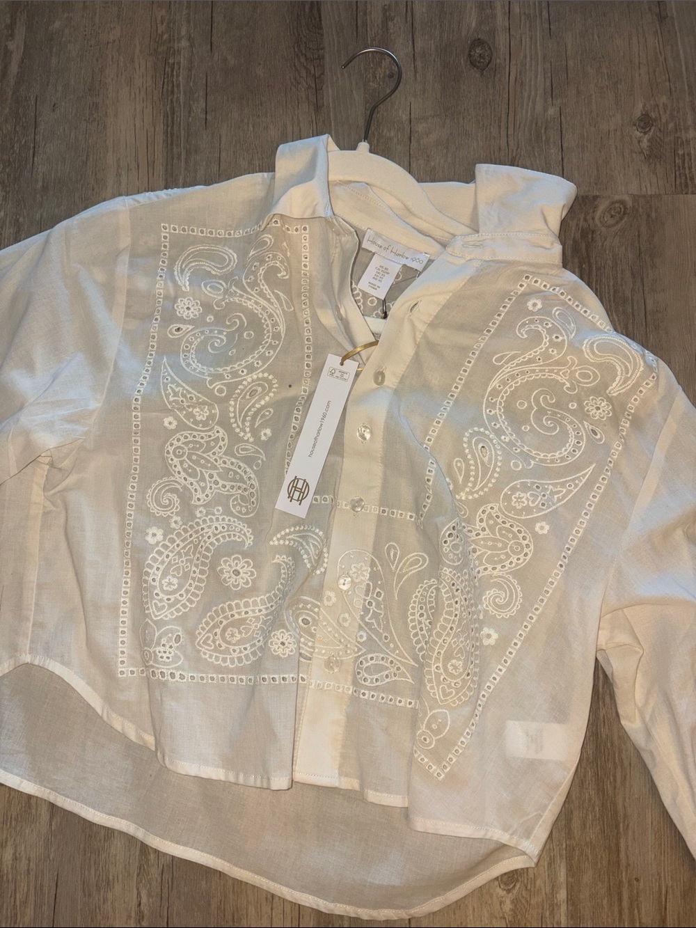 House of Harlow 1960 White Embroidered Button-Down Shirt